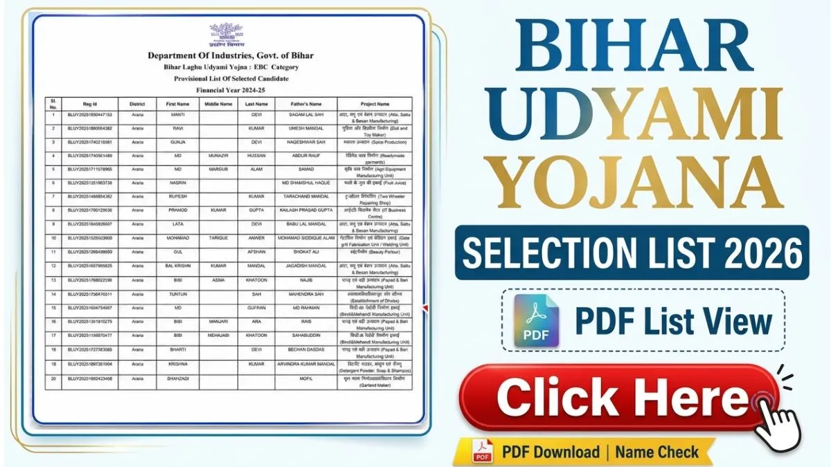 Bihar Udyami Yojana Selection List 2026
