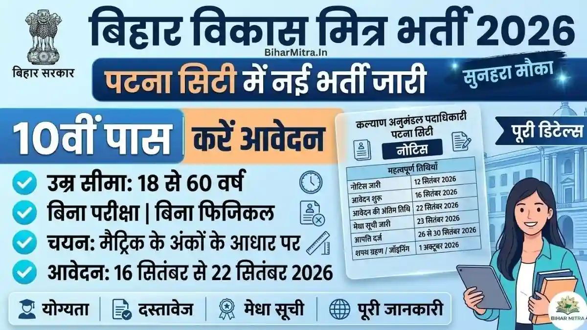 Bihar Patna City Vikas Mitra Vacancy 2026